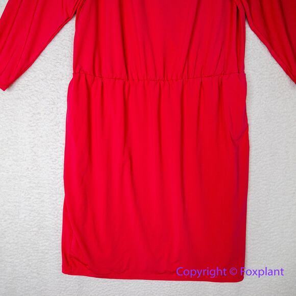 Eloquii coral red dress with faux wrap back and tie neck, size 16 - Picture 3 of 13